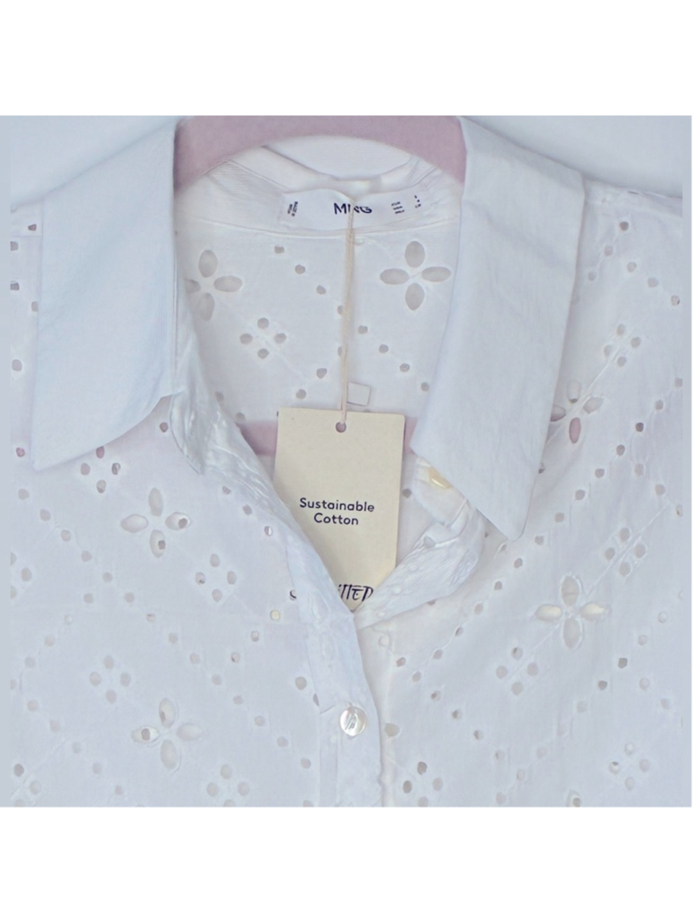 NWT MANGO (MNG) CAMISA Oversized White Eyelet Button Down Shirt Size 4 #0029 - Picture 3 of 10